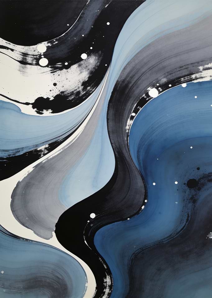 Abstract Swirling Blue and Black Paint