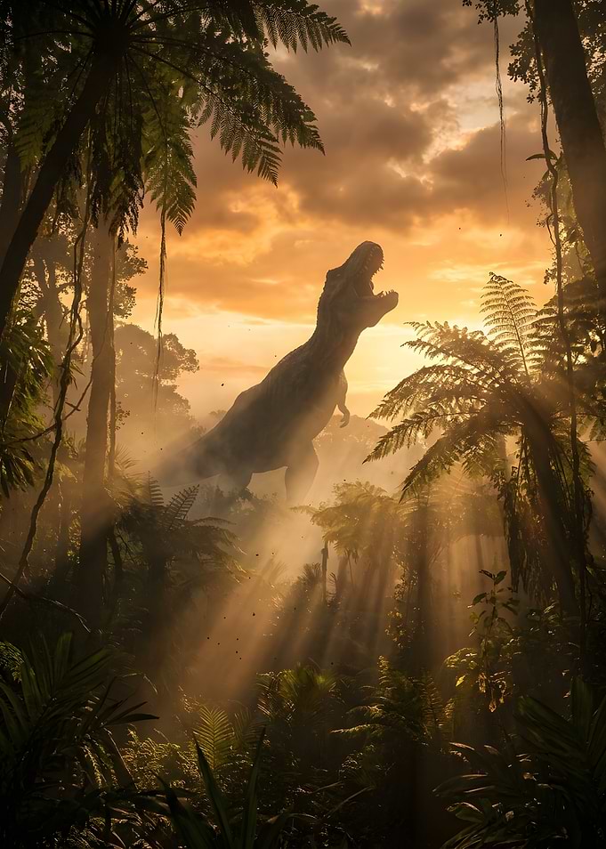 Tyrannosaurus Rex Roaring in Jungle