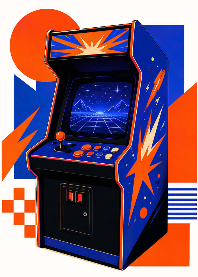 Retro Arcade Machine with Neon Grid Dopamine artstyke