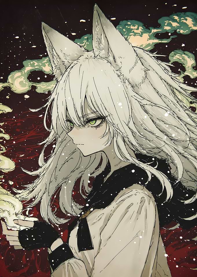 Anime Fox Girl with White Hair