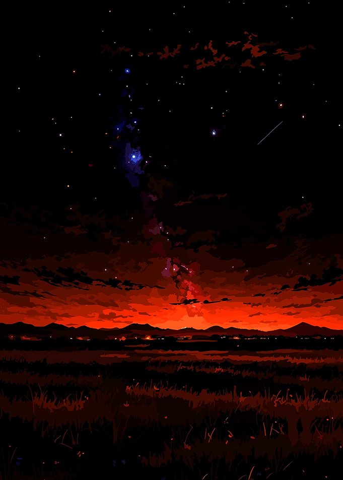 Vibrant Sunset Over Grassy Field
