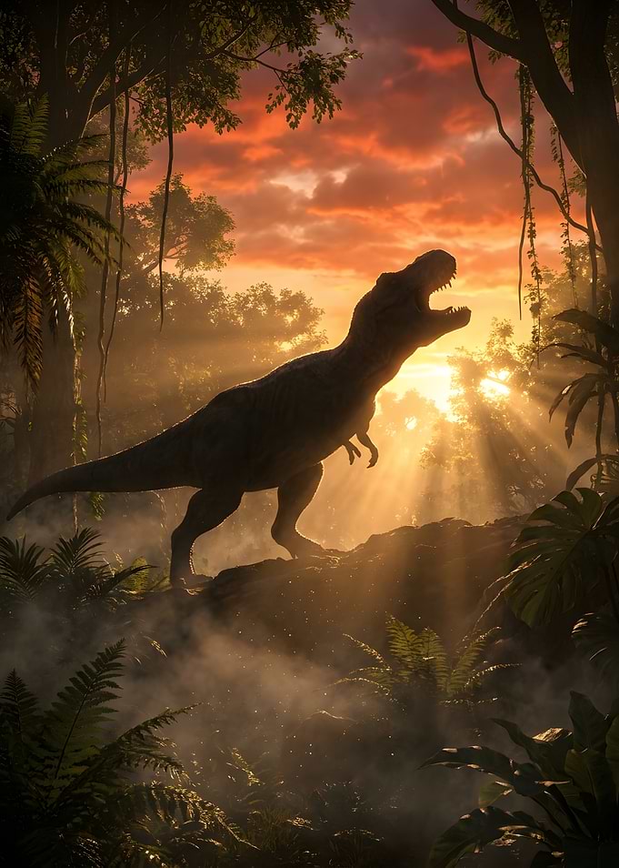Tyrannosaurus Rex Roaring at Sunset