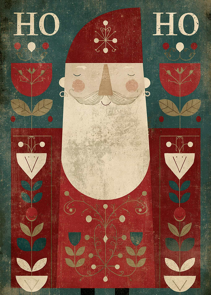 Retro Santa Claus with Floral Design
