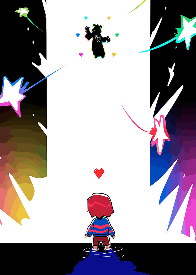 Frisk confronts Asriel in a cosmic battle