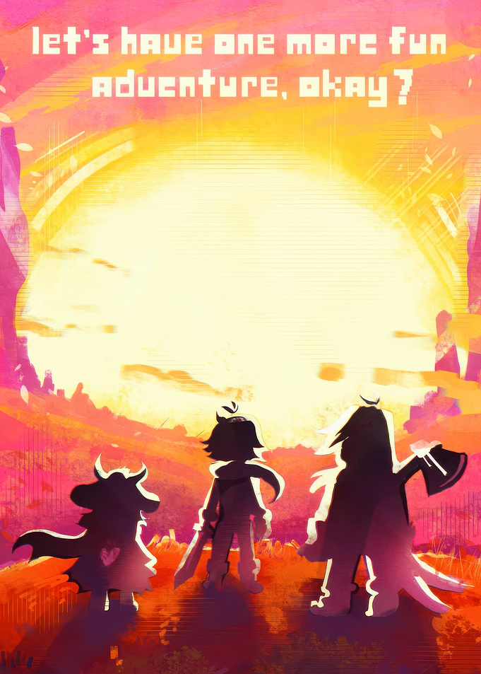 Deltarune characters at sunset