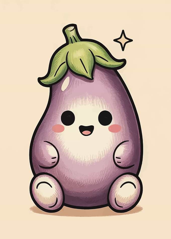 Cute Kawaii Eggplant Character