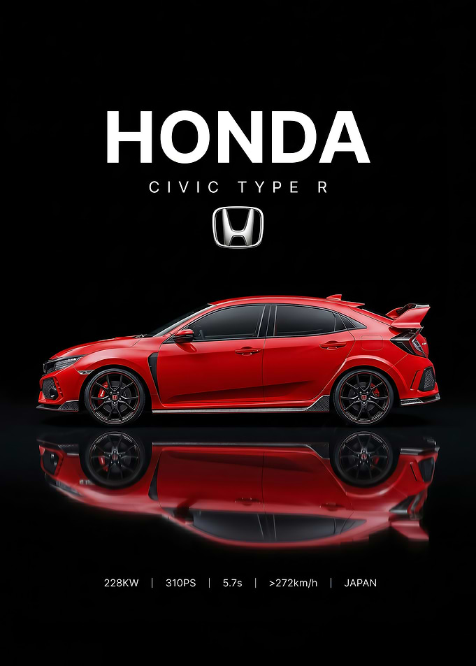 sleek red Honda Civic Type R car poster