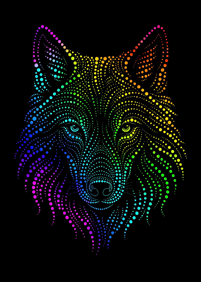 Rainbow Dot Wolf Portrait