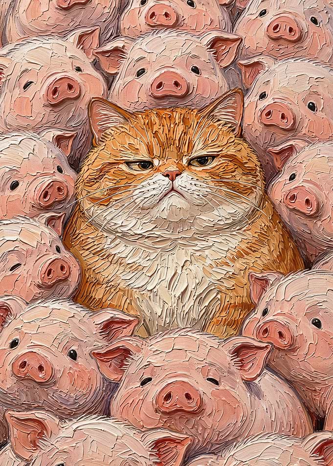 Grumpy Cat Surrounded by Pigs