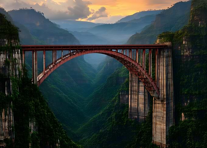 Majestic Bridge Over a Lush Canyon