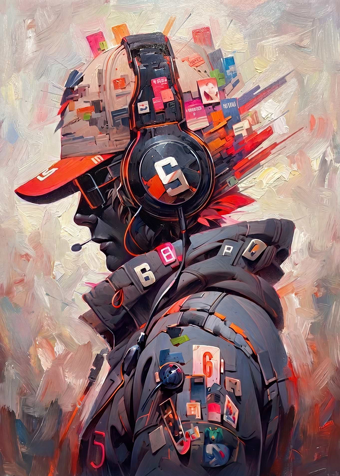 Gamer with Headphones and Patches