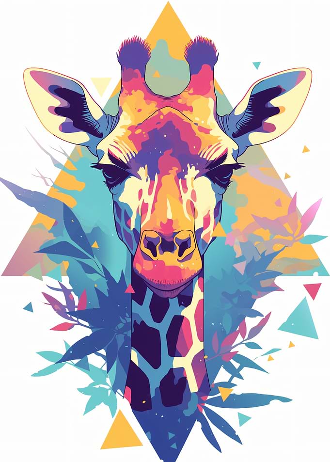Colorful Giraffe Portrait with Geometric Shapes