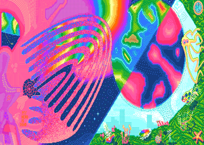 Psychedelic Space Comet and Alien Landscape