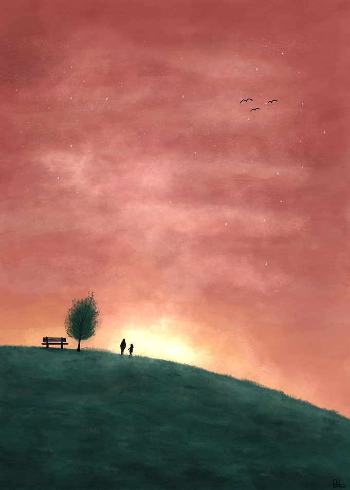 Colorful sunset | Two silhouettes watching the sunset