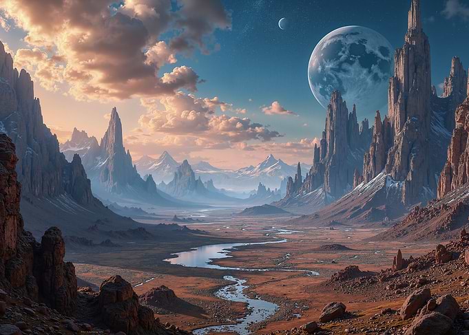 Alien Landscape with Giant Moon