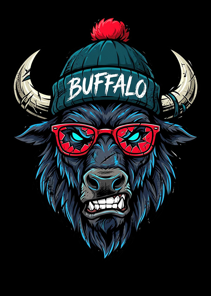 Buffalo Mascot with Sunglasses and Beanie