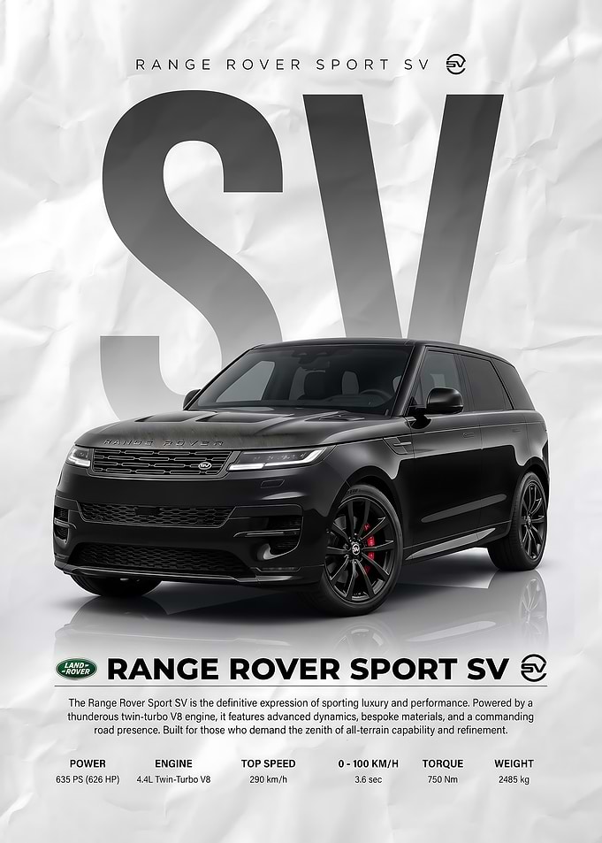 sleek black Range Rover Sport SV Car poster