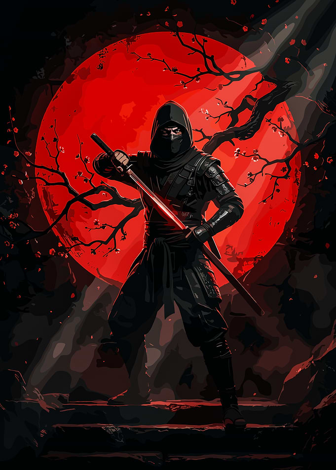 Ninja in front of a red moon