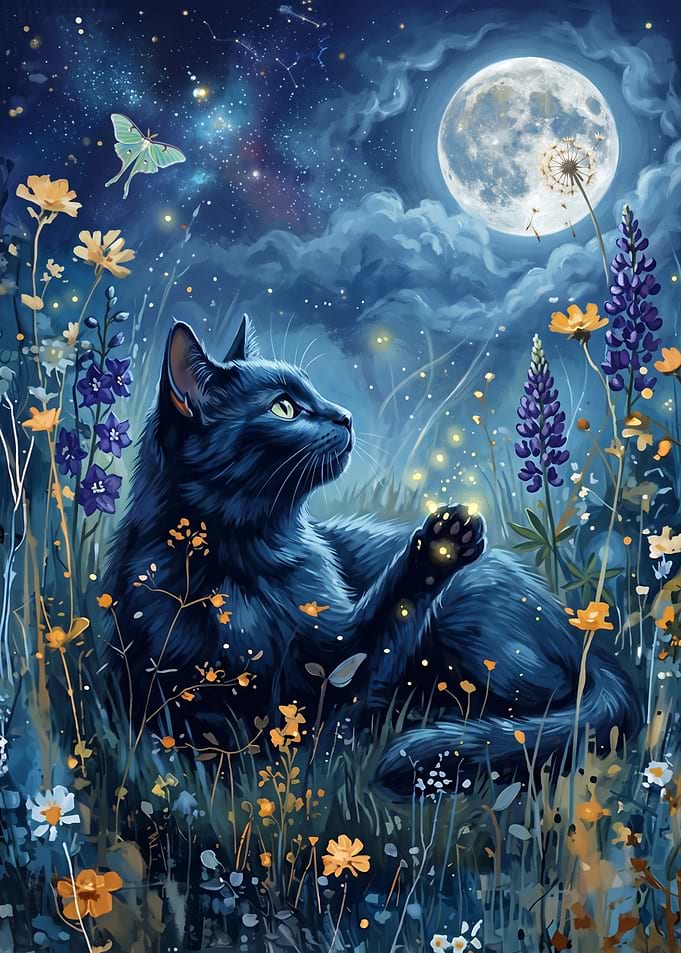 Black Cat Under the Moon