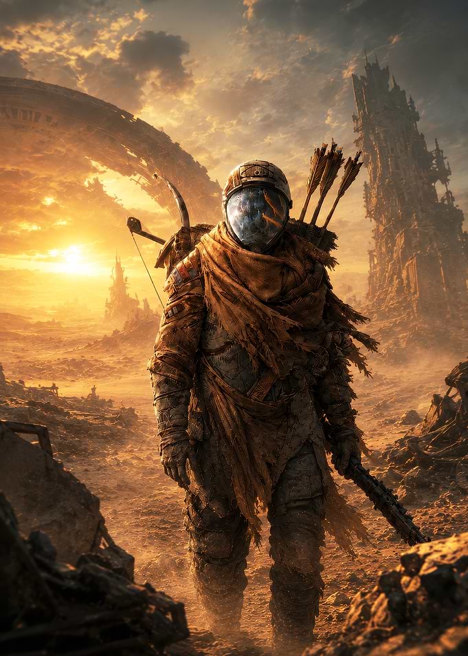 Post-apocalyptic archer in ruins