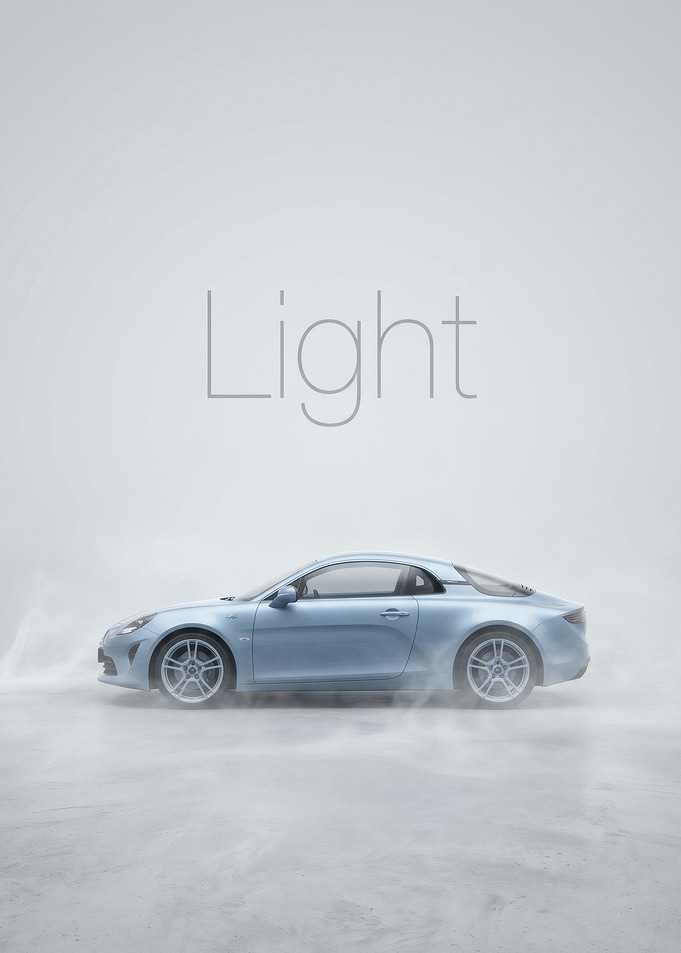 Light Blue Sports Car in Fog