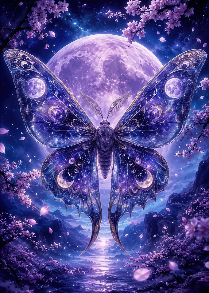 Magical Moon Butterfly and Cherry Blossoms