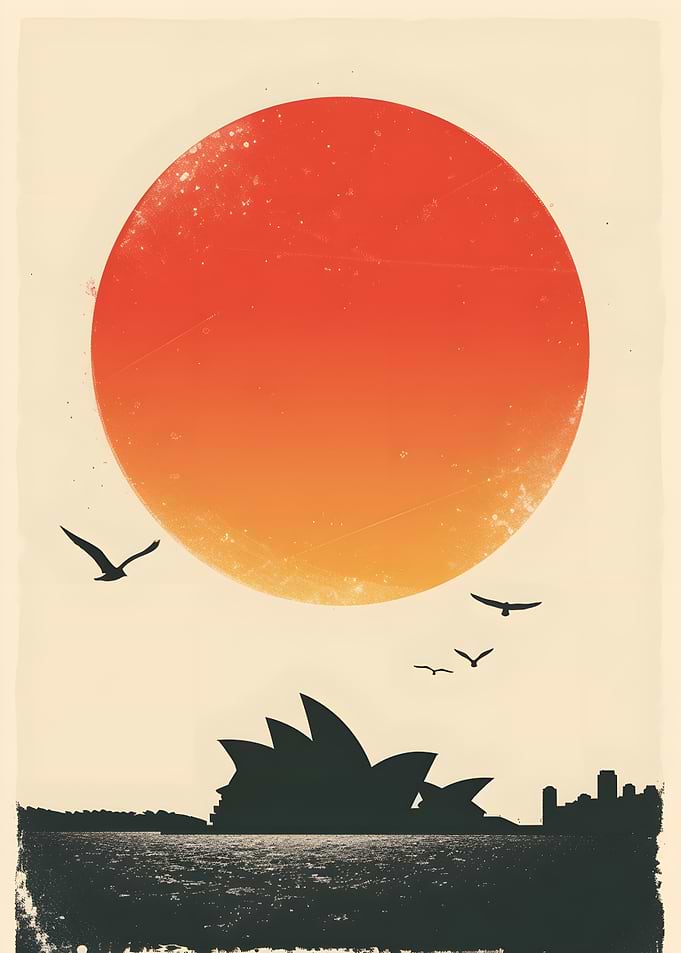Sydney Opera House at Sunset with Birds