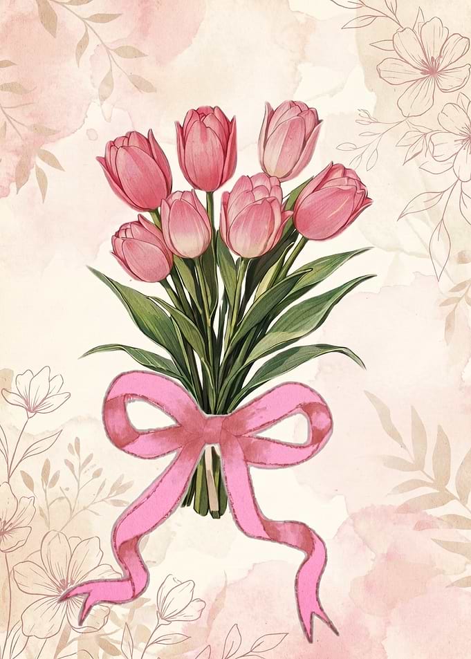 Pink Tulips with Ribbon