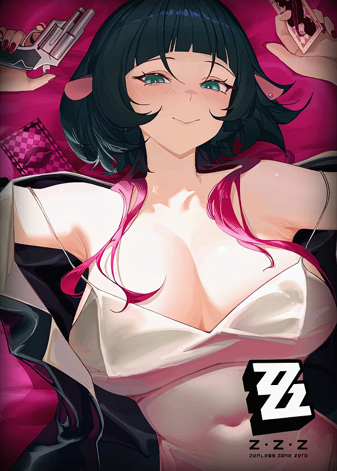 Anime Girl with Gun and Cards