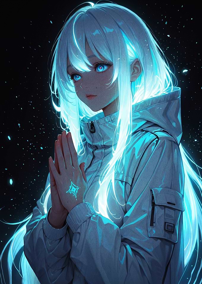 Anime Girl with Glowing Hair and Eyes