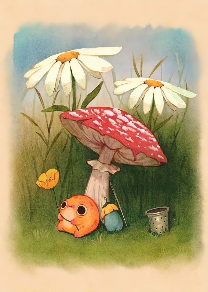 Cute Frog and Mushroom Illustration