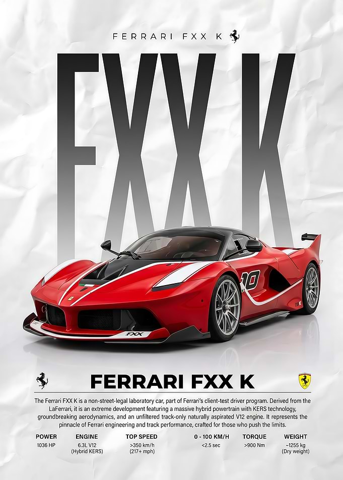 sleek race red Ferrari FXX K car Poster