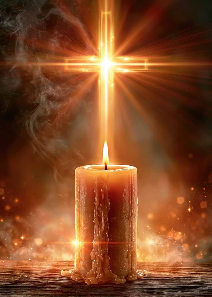 Candle and Glowing Cross