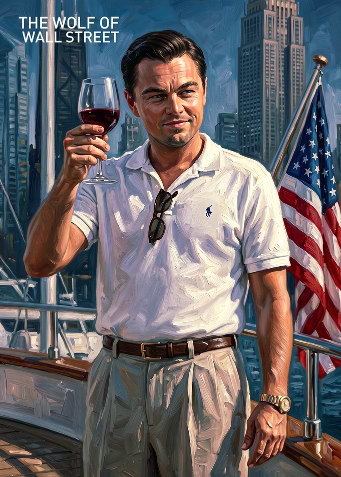 Leonardo DiCaprio as The Wolf of Wall Street
