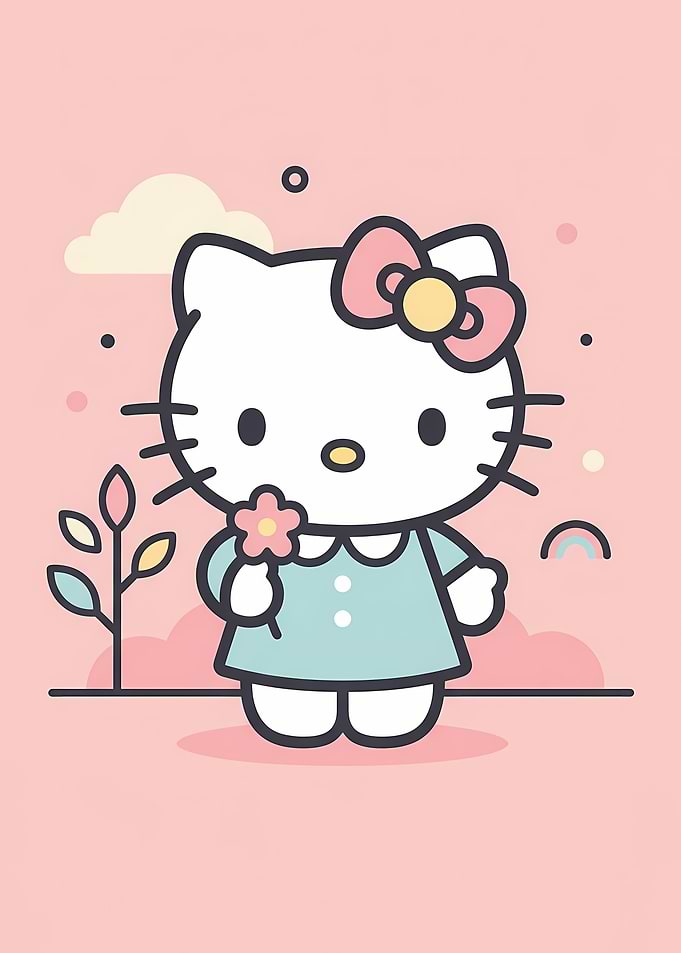 Hello Kitty with Flower and Rainbow