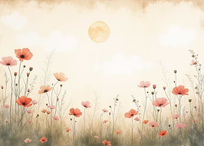 Watercolor Poppies Under a Full Moon