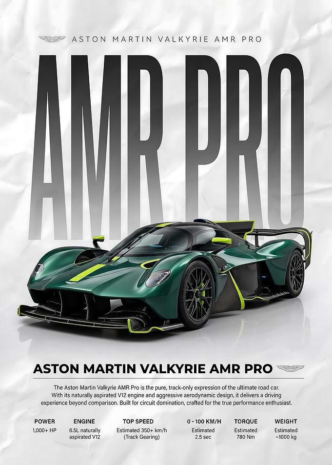 sleek Aston Martin Valkyrie AMR Pro car poster