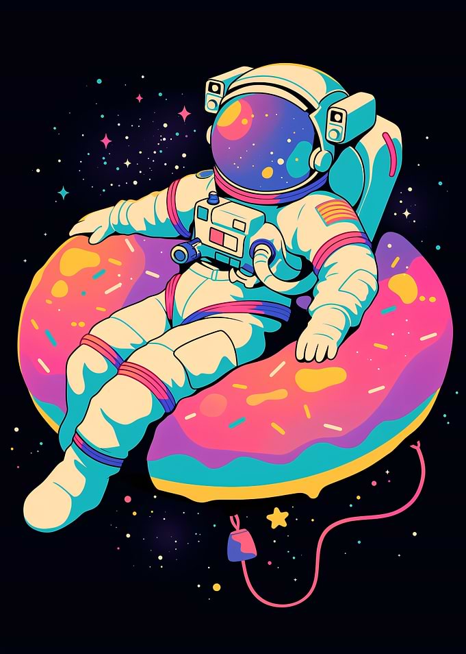 Astronaut riding a donut in space