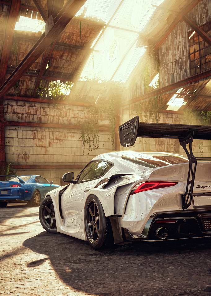 Sports Cars in a Sunlit Garage