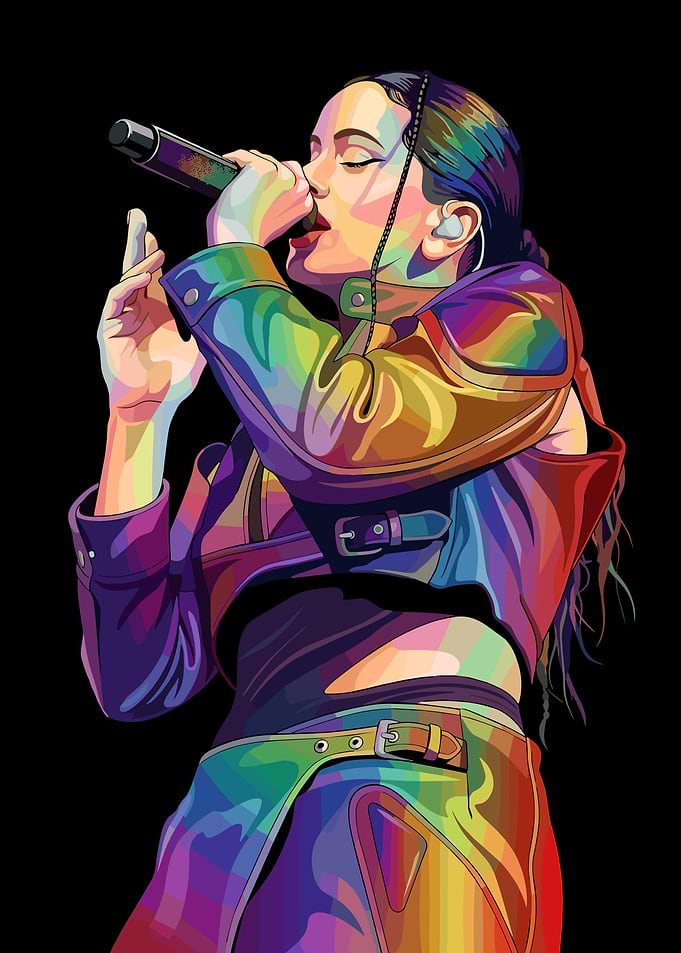 Rosalía Performing in Rainbow Outfit