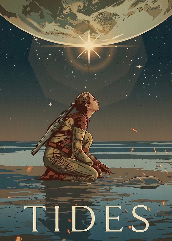 Tides Poster with Astronaut Looking at Earth