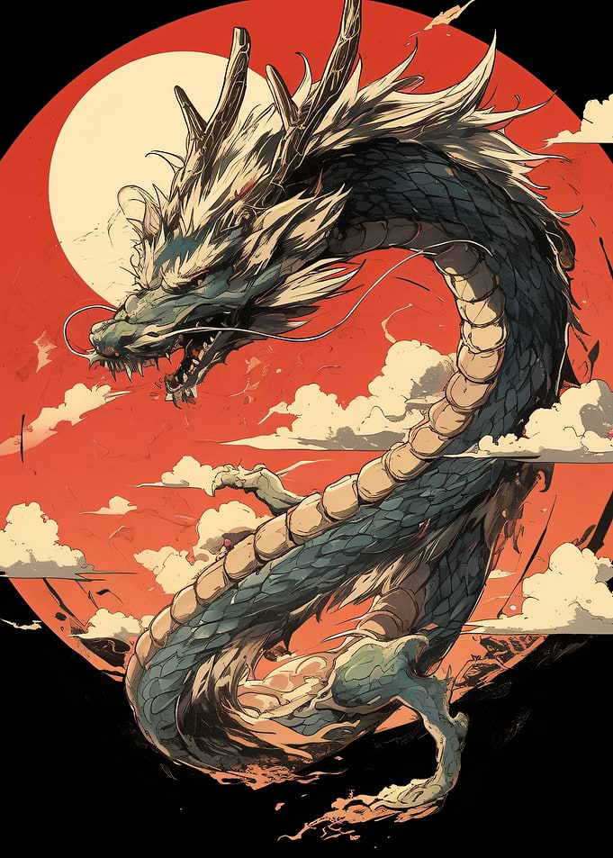 Japanese Dragon and Sun