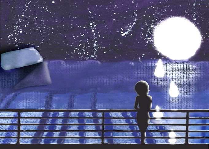Woman Gazing at Starry Night Sky