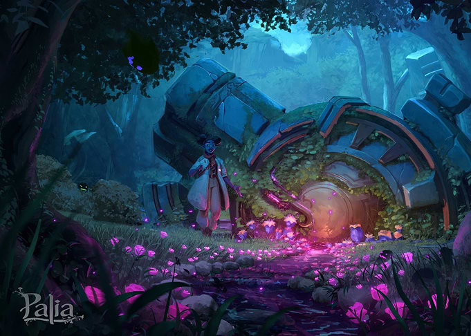 Mysterious Forest Ruins with Glowing Flora
