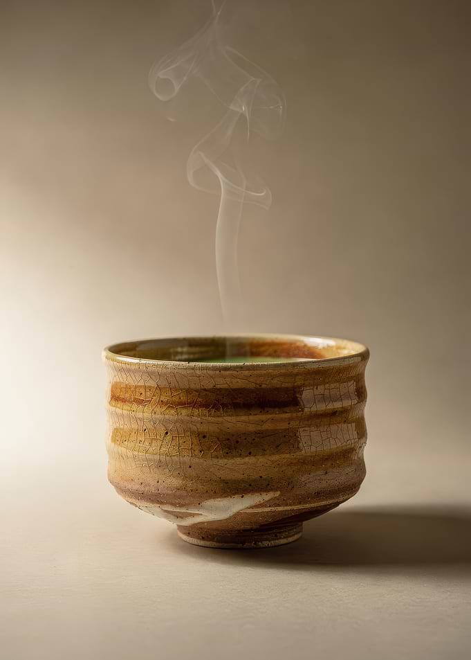Steaming Ceramic Tea Bowl — Minimal Still Life Photography