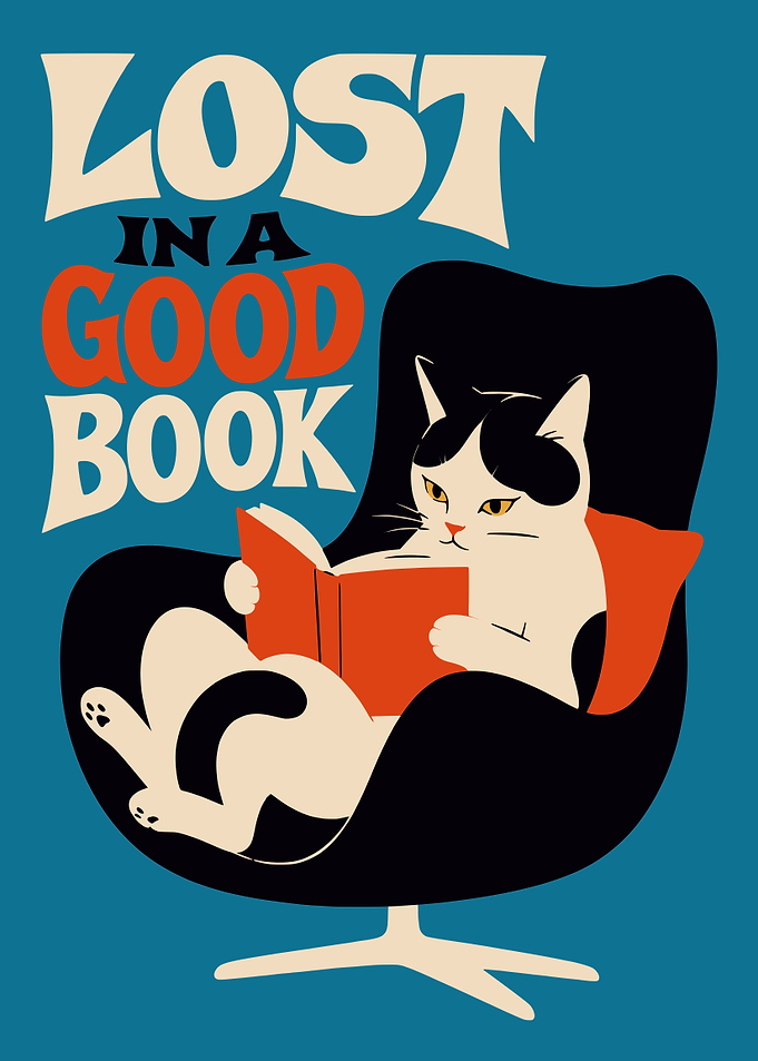 Cat Reading a Book in a Chair