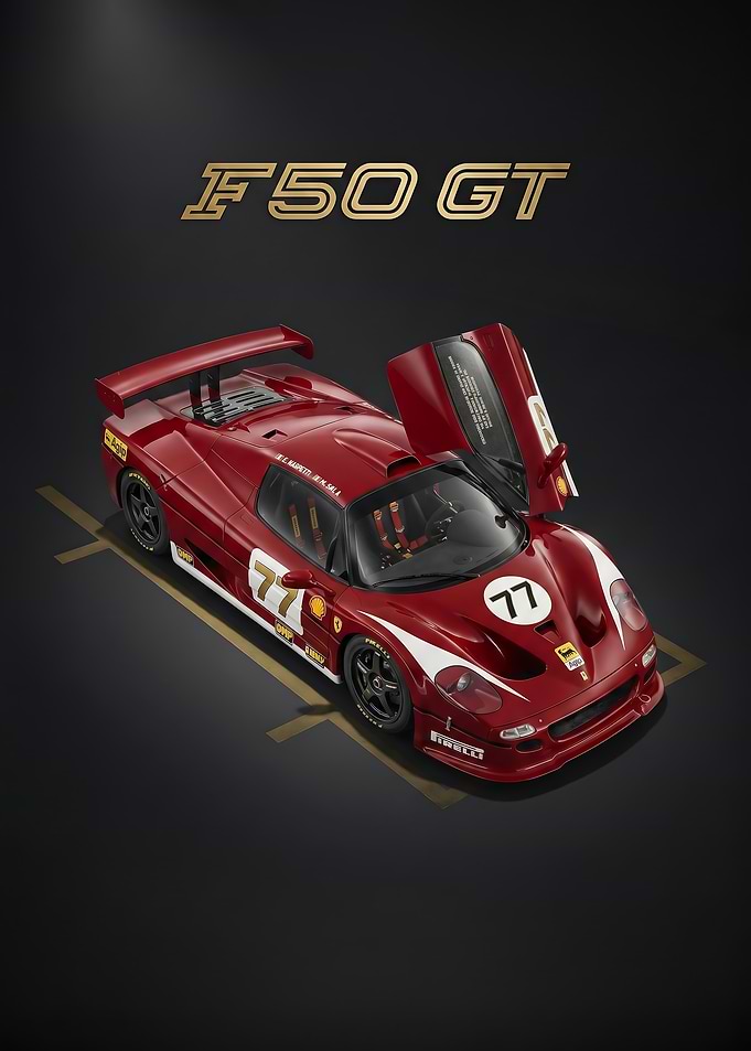 sleek race Ferrari F50 GT red Car poster