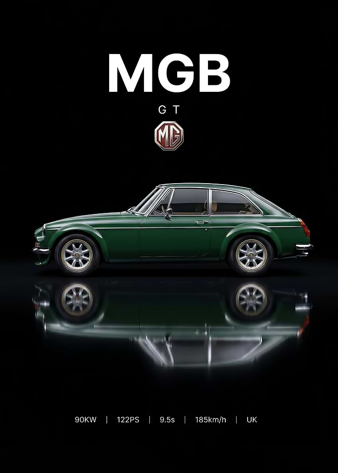 sleek green classic MGB GT Car Poster