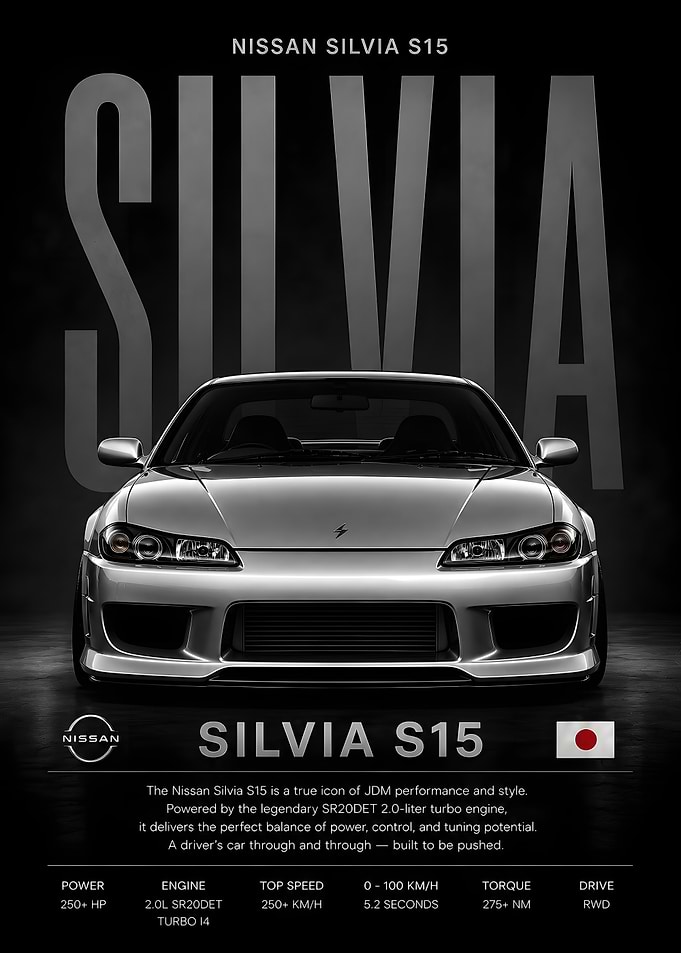 Silver Nissan Silvia S15, Car Poster