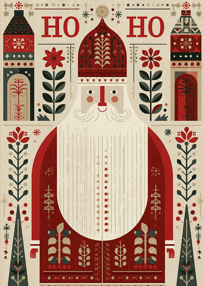 Folk Art Santa Claus Christmas Card